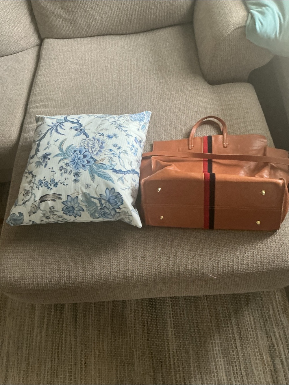 Clare V Tan Leather Tote with Red and Brown Stripe - Picture 10 of 12